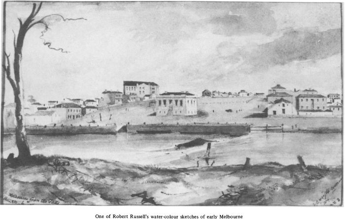 One of Robert Russell’s water-colour sketches of early Melbourne