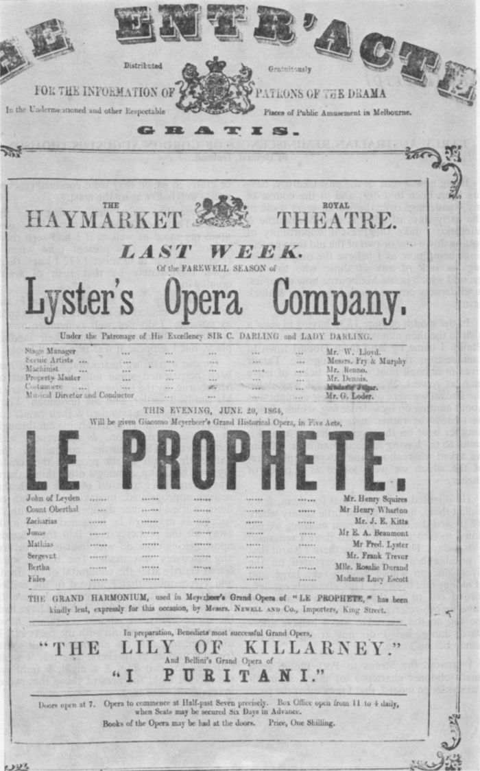 Advertisement for Le Prophete opera