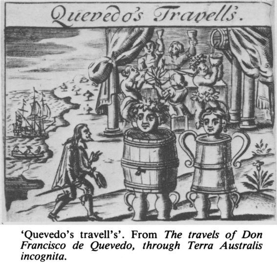 ‘Quevedo’s travell’s’. From The travels of Don Francisco de Quevedo, through Terra Australis incognita [book illustration?]