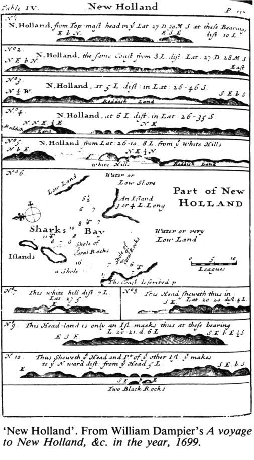 ‘New Holland’. From William Dampier’s A voyage to New Holland, &c. in the year, 1699. [map and elevation drawings]