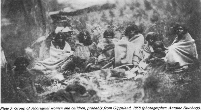Plate 5: Group of Aboriginal women and children, probably from Gippsland, 1858 (photographer: Antoine Fauchery). [photograph]