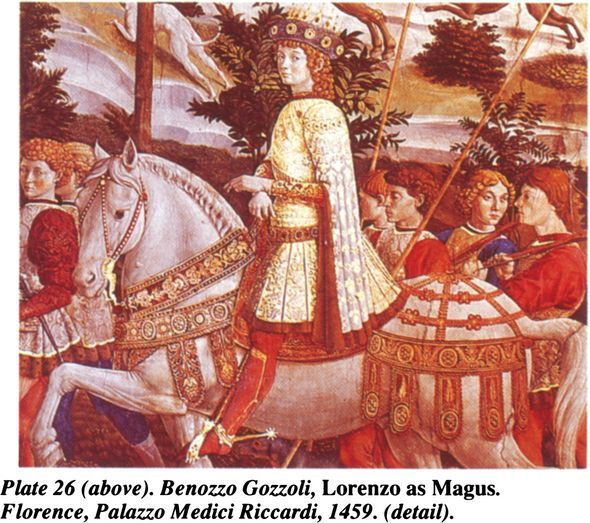 Plate 26 (above). Benozzo Gozzoli, Lorenzo as Magus, Florence, Palazzo Medici Riccardi, 1459. (detail). [painting, detail]