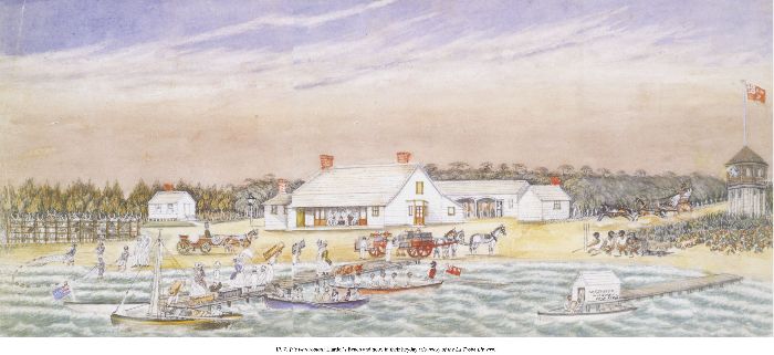 Ill. 7. Liardet’s watercolour Liardet’s Beach and hotel in their heyday (courtesy of the La Trobe Library). [watercolour]