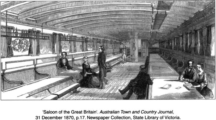 Saloon of the Great Britain'. Australian Town and Country Journal, 31 December 1870, p. 17. Newspaper Collection, State Library of Victoria. [engraving]