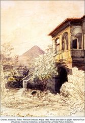 Charles Joseph La Trobe. 'Petrarch's House, Arqua' 1830. Pencil and wash on paper. National Trust of Australia (Victoria) Collection, on loan to the La Trobe Picture Collection. [pencil and wash]