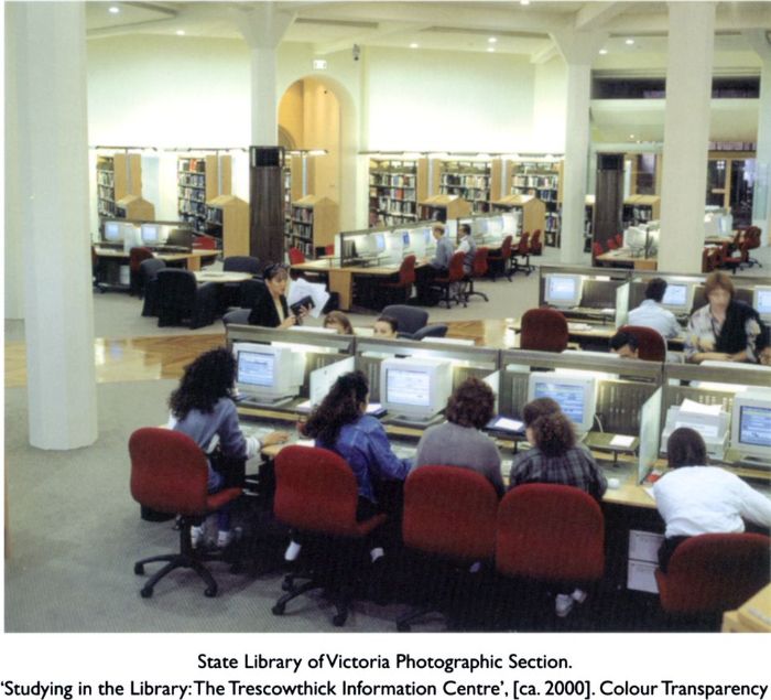 State Library of Victoria Photographic Section. 'Studying in the Library: The Trescowthick Information Centre', [ca.2000]. Colour transparency. [photograph]