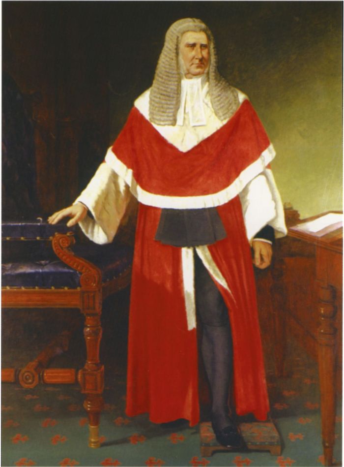 Unknown artist. [Portrait of Redmond Barry in law robes] Oil on canvas. [n.d. but ca. 1875] Reproduced by kind permission of the Chief Justice of Victoria. [painting]