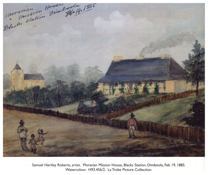Samuel Hartley Roberts, artist. Moravian Mission House, Blacks Station, Dimboola, Feb 19, 1885. Watercolour. H93.456/2. La Trobe Picture Collection.