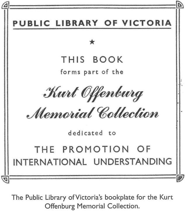 The Public Library of Victoria's bookplate for the Kurt Offenburg Memorial Collection.