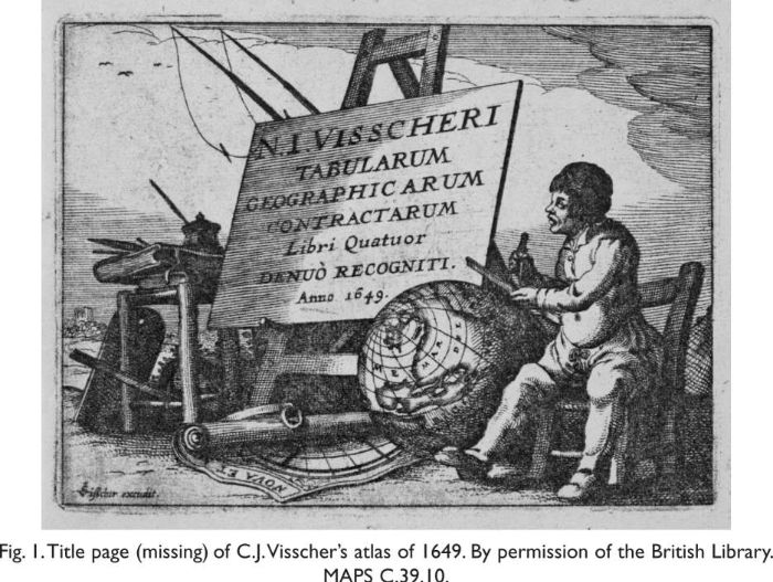 Fig. 1. Title page (missing) of C. J. Visscher's atlas of 1649. By permission of the British Library. MAPS C.39.10. [engraving]