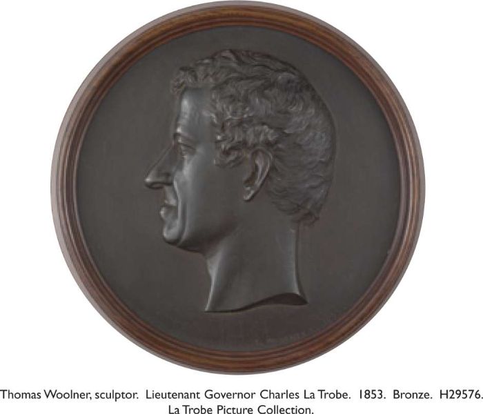 ThomasWoolner, sculptor. Lieutenant Governor Charles La Trobe. 1853. Bronze. H29576. La Trobe Picture Collection.  [portrait medallion]