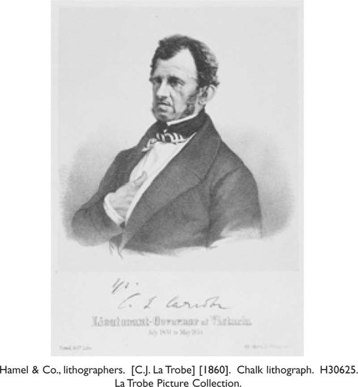Hamel & Co., lithographers. C.J. La Trobe 1860. Chalk lithograph. H30625. La Trobe Picture Collection. [lithograph portrait]