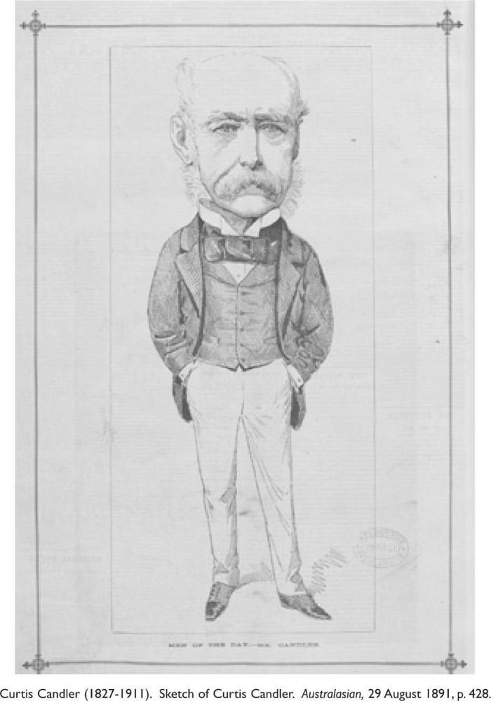 Curtis Candler (1827-1911). Sketch of Curtis Candler. Australasian, 29 August 1891, p. 428. [sketch caricature]