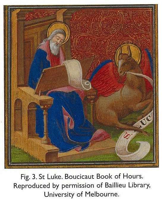 Fig. 3. St Luke. Boucicaut Book of Hours. Reproduced by permission of Baillieu Library, University of Melbourne. [colour illustration]