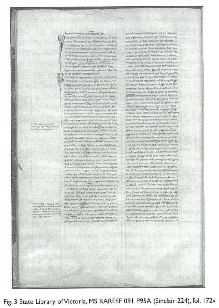 Fig. 3 State Library of Victoria, MS RARESF 091 P95A (Sinclair 224), fol. 172v [manuscript single page of text]