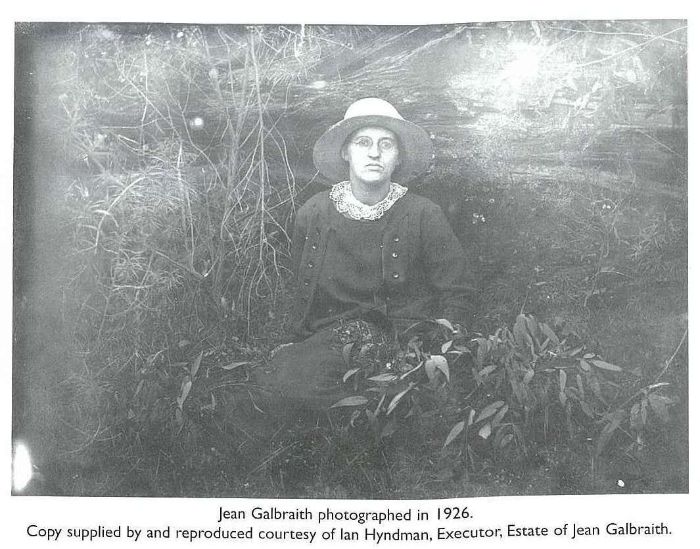 Jean Galbraith photographed in 1926. Copy supplied by and reproduced courtesy of Ian Hyndman, Executor, Estate of Jean Galbraith. [photograph]