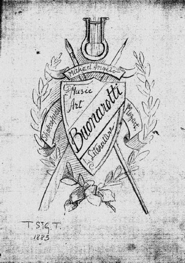 Buonarotti Club Crest designed by Tudor St. George Tucker in 1883. Buonarotti Club Papers, Australian Manuscript Collection. [Drawing]
